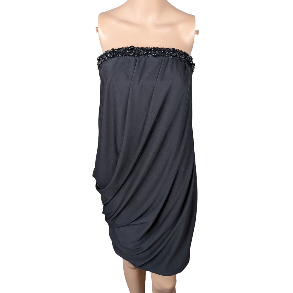 Vera Wang Lavender Label Black Strapless Dress SZ 4 Beaded Draped Cocktail